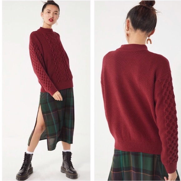 Urban Outfitters Sweaters - Urban Outfitters Austin Mock Cable Knit Burgundy Cozy Oversized Sweater